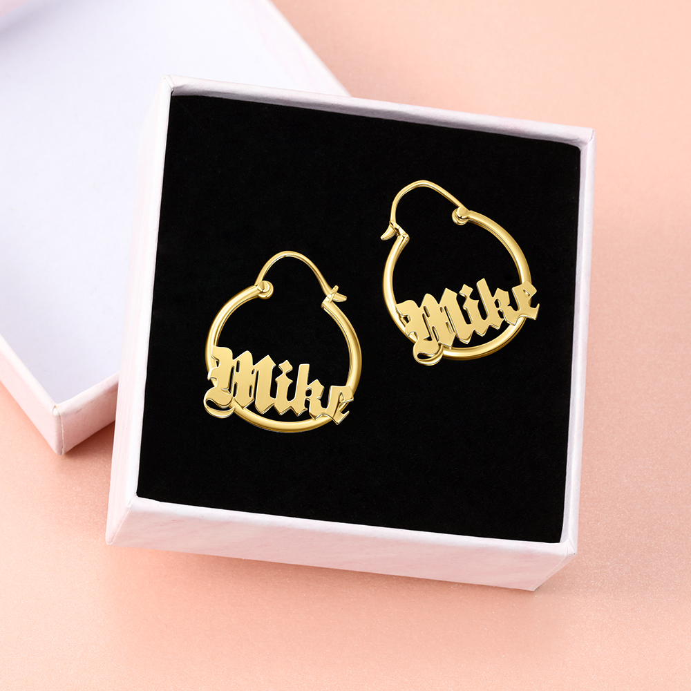 Personalised Big Circle Earring Customised 1 Name Gifts for Her-Jessemade AU