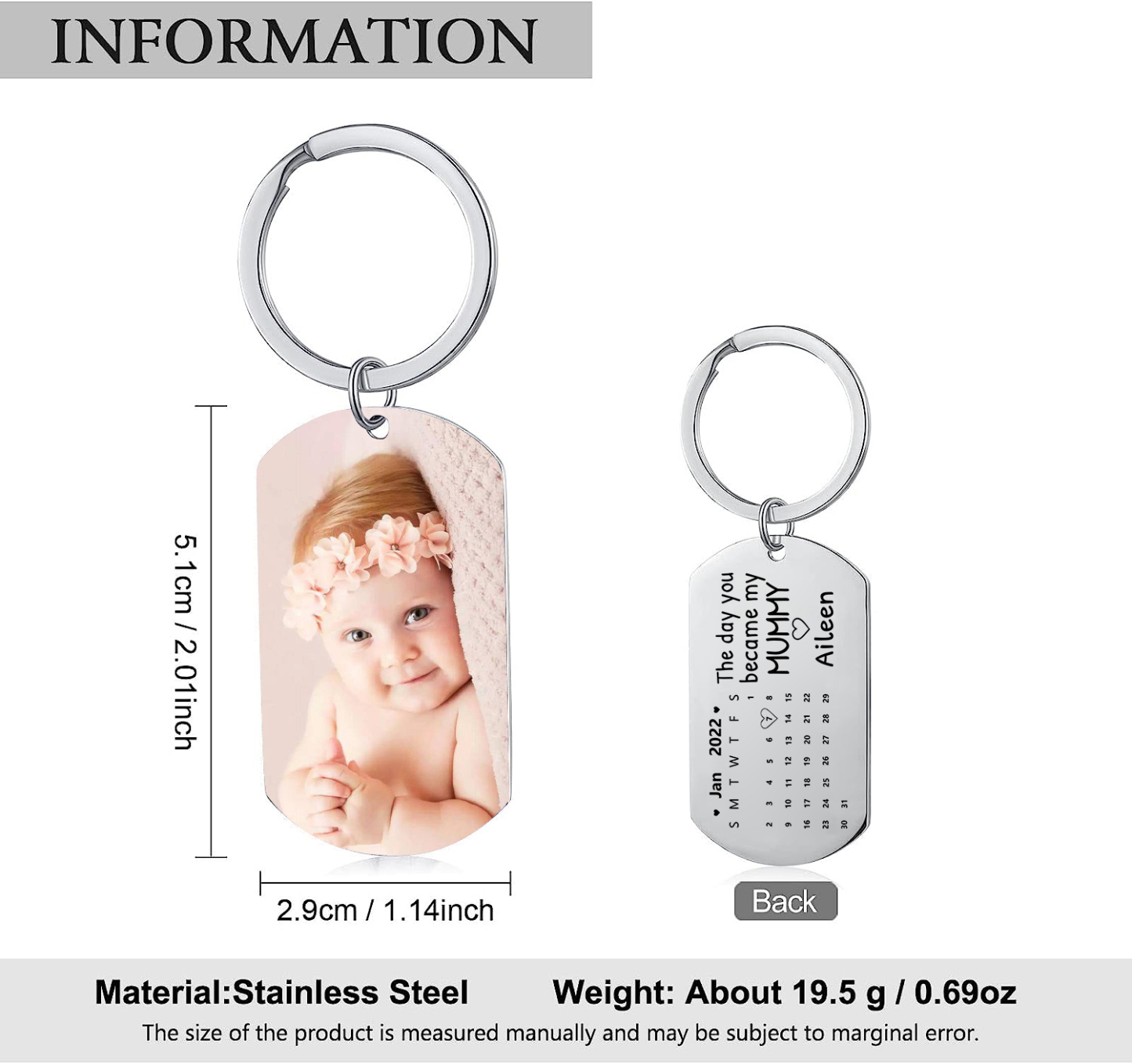 Personalised Calendar Keychain Custom Photo & Name Keychain Mother's Day Gifts - The Day You Became My Mommy/Mummy-Jessemade AU