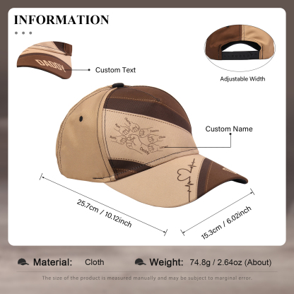 Personalised Fist Bump Classical Baseball Cap Custom 7 Names & 1 Text Snapback Adjustable Gift for Dad/Grandpa/Husband-Jessemade AU