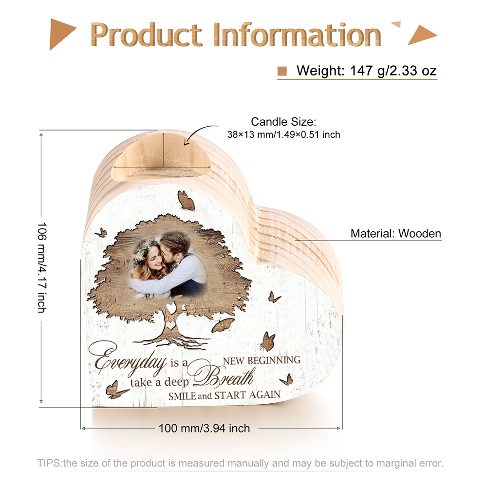 Mothers Gifts Personalised Love Couple Heart Candle Holder Engrave Photo Wooden Candlesticks Valentines Gift-Jessemade AU