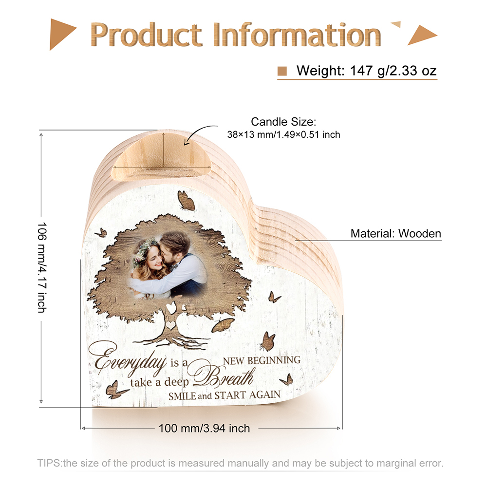 Mothers Gifts Personalised Love Couple Heart Candle Holder Engrave Photo Wooden Candlesticks Valentines Gift-Jessemade AU