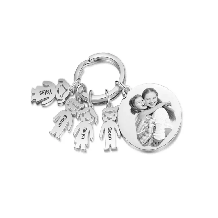 4 Names - Personalised Photo Keychain with Kid Charm Custom Text Keyring Gifts for Father/Mother-Jessemade AU