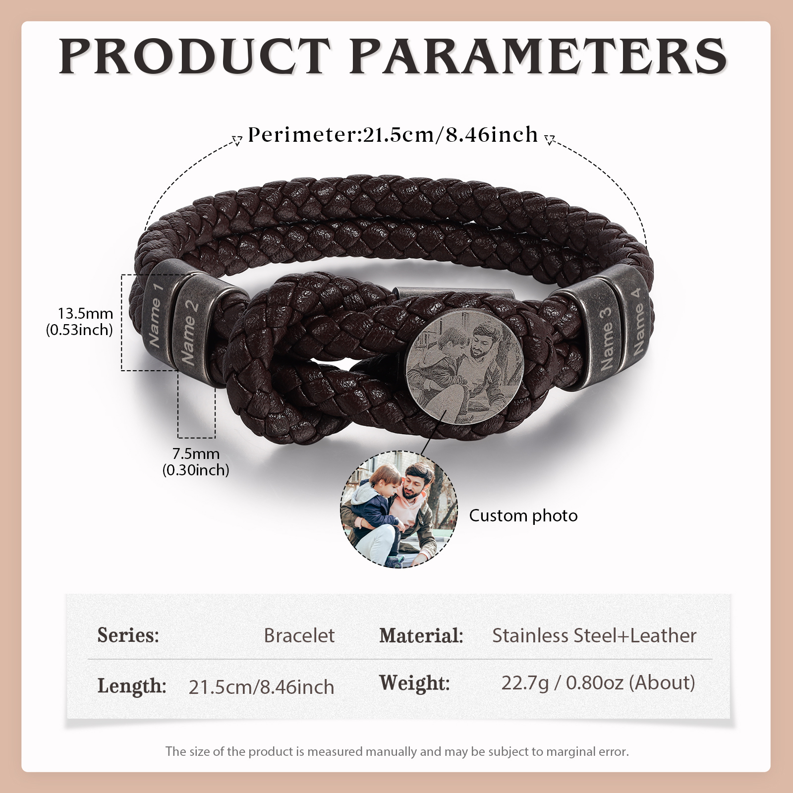 Personalised Men's Photo Bracelets Engraved 4 Names Multi Layered Vintage Braided Bracelet for Him-Jessemade AU