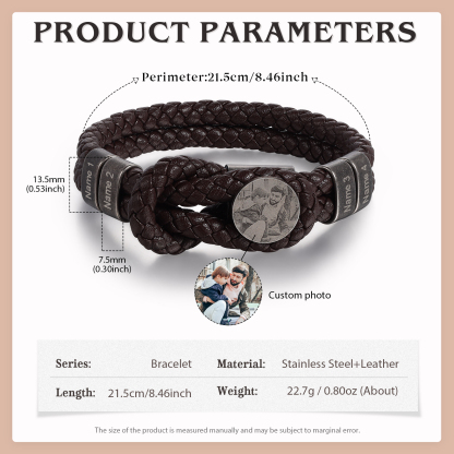 Personalised Men's Photo Bracelets Engraved 4 Names Multi Layered Vintage Braided Bracelet for Him-Jessemade AU