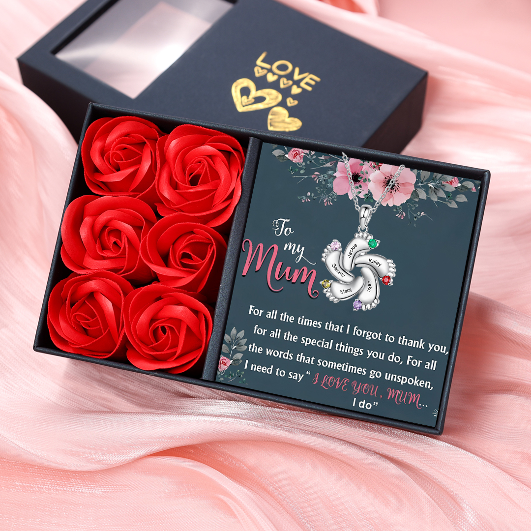 5 Names - To My Mummy Baby Feet Necklace Custom Names & Birthstones Necklace Mother's Day Gifts-Jessemade AU