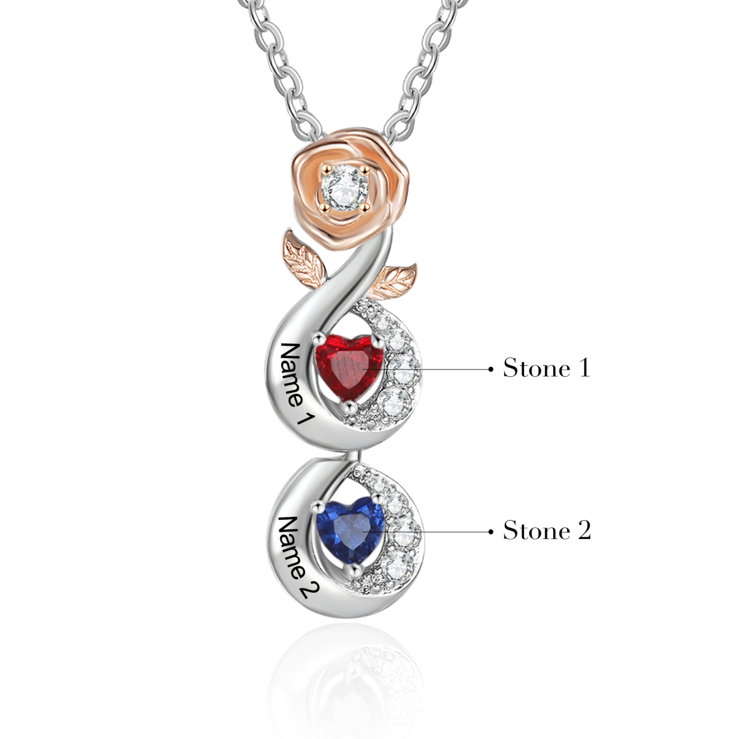 Custom Family Necklace Rose Pendant with 2 Birthstones Engraving 2 Names Gifts for Her-Jessemade AU