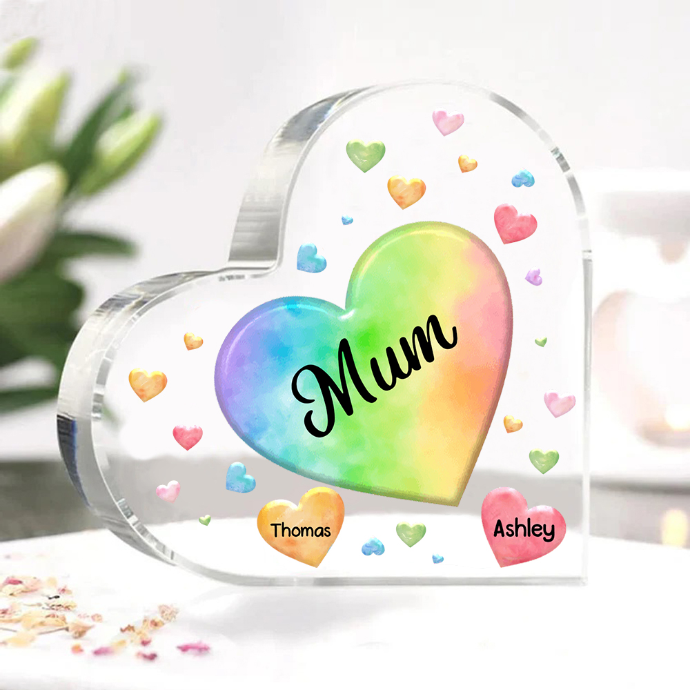 2 Names - Personalised Acrylic Heart Keepsake Custom Text Colourful Hearts Ornament Gift for Mother/Grandma-Jessemade AU