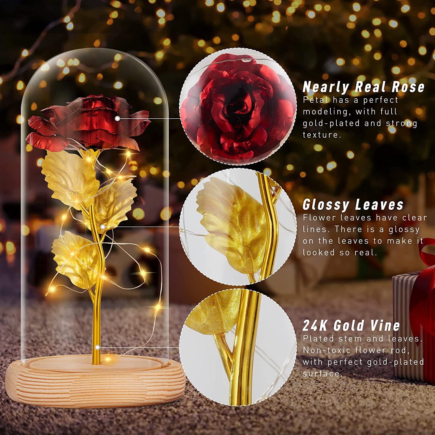 Personalised Eternal Glass Dome Rose Night Light Valentine's Day Gifts For Her-Jessemade AU