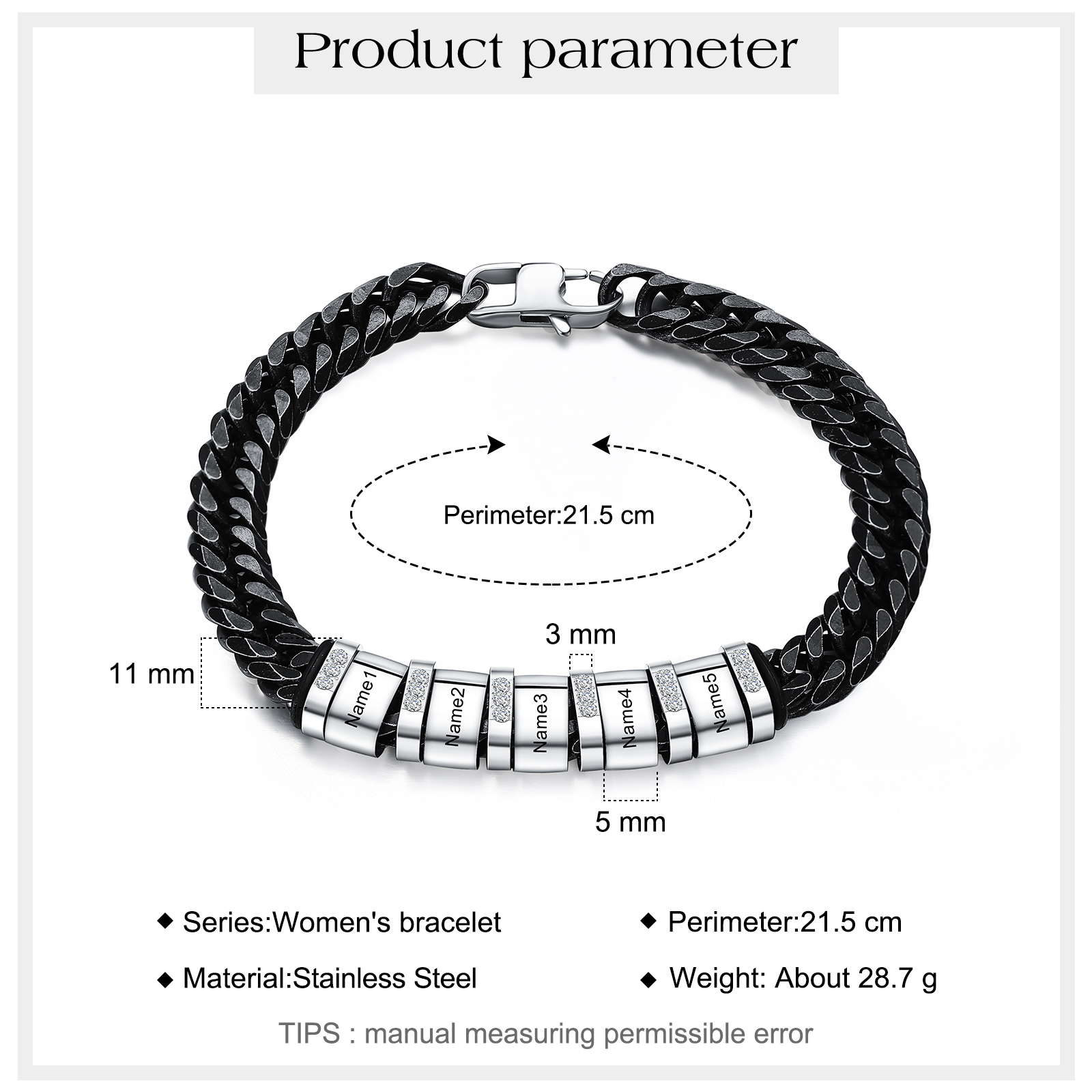 Personalised Black Stainless Steel Bracelet Custom 5 Names Men's Women's Bracelets For Couple-Jessemade AU