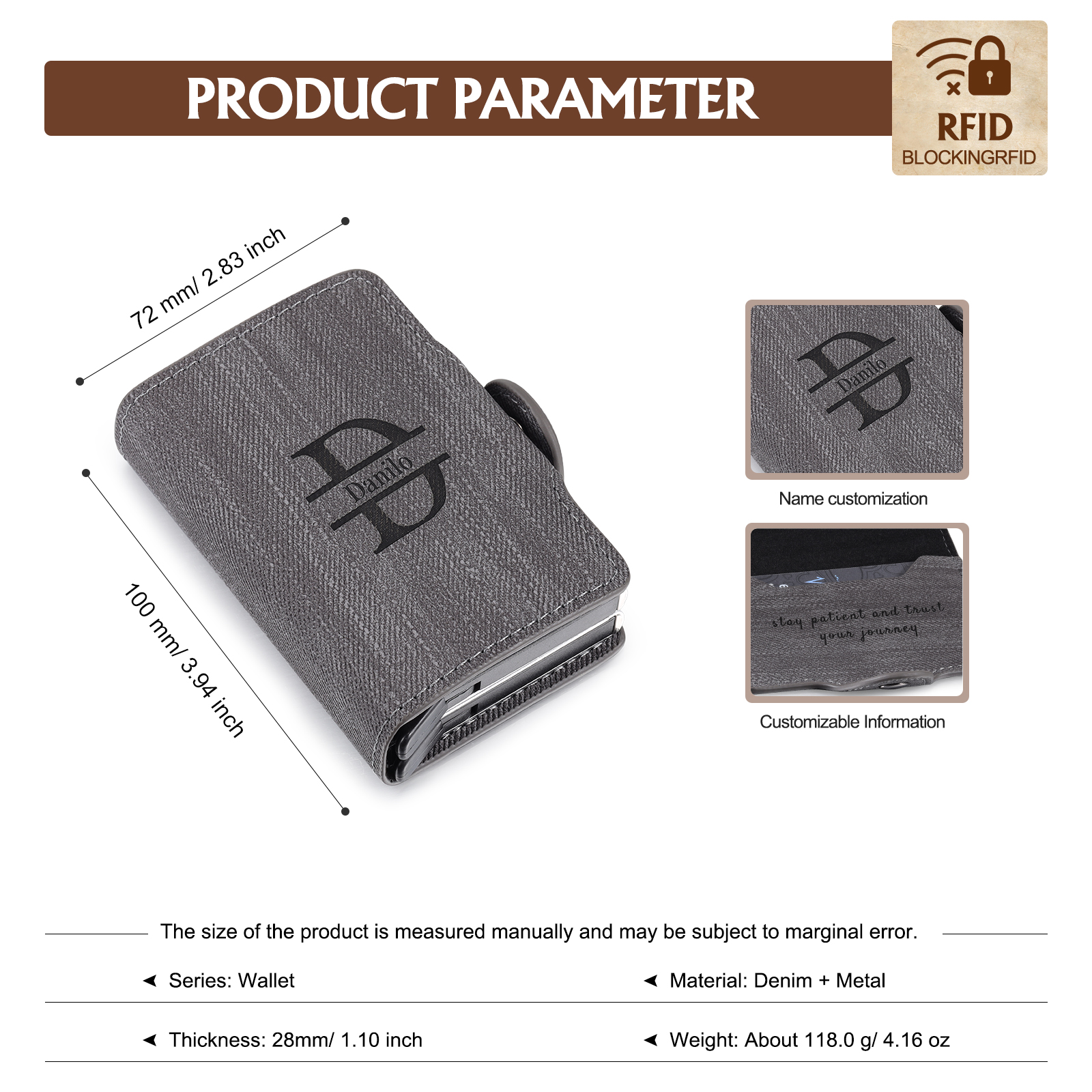 Personalised RFID-blocking Wallet Customised 1 Name Wallet Gifts for Him-Jessemade AU