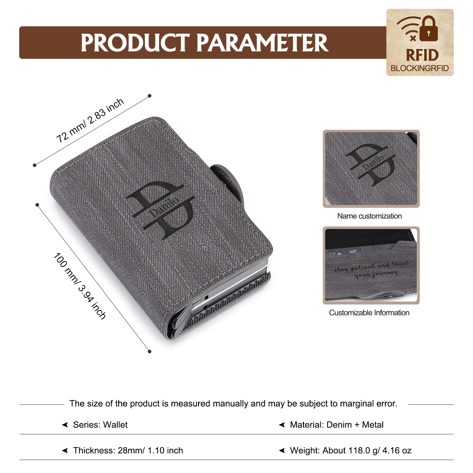 Personalised RFID-blocking Wallet Customised 1 Name Wallet Gifts for Him-Jessemade AU