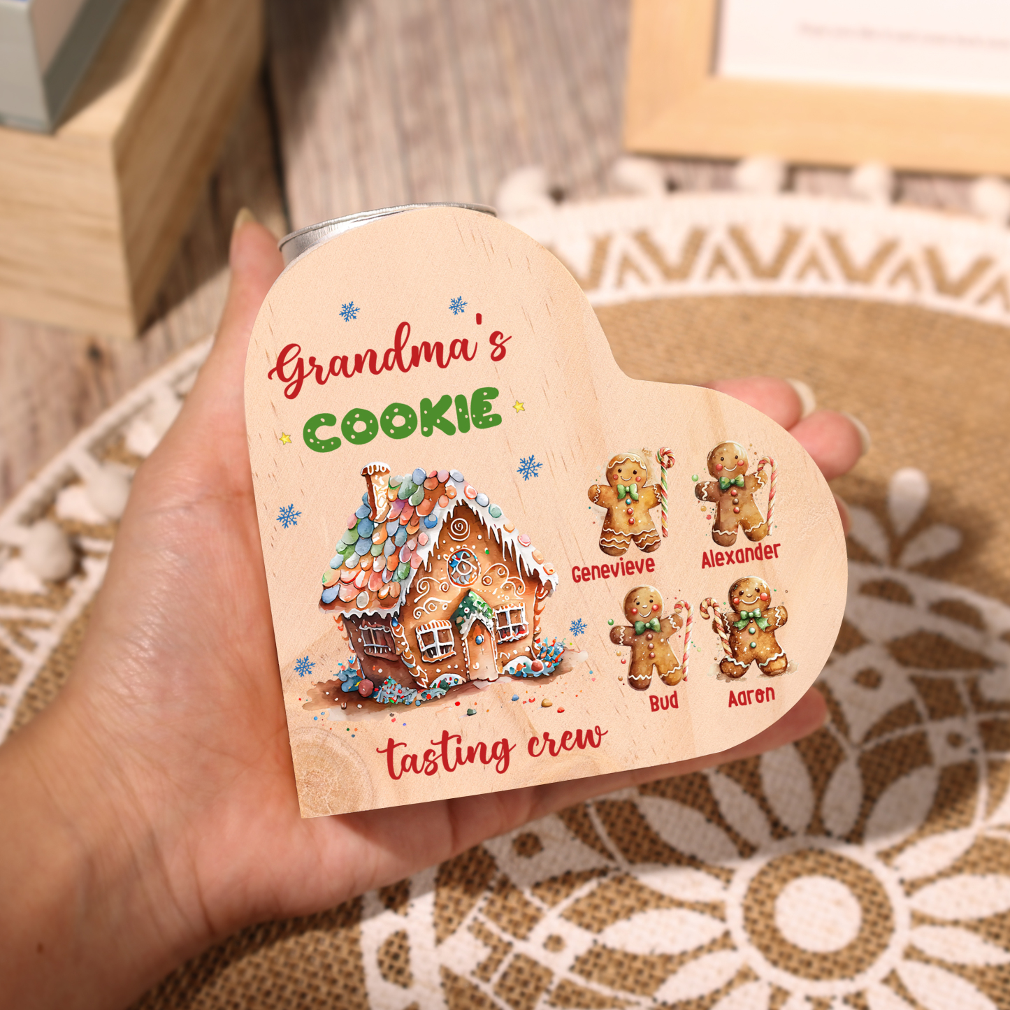 Heart-Shaped Christmas Candle Holder Engraved 5 Names Cookie Candlesticks Personalised Gift for Mum Grandma-Jessemade AU