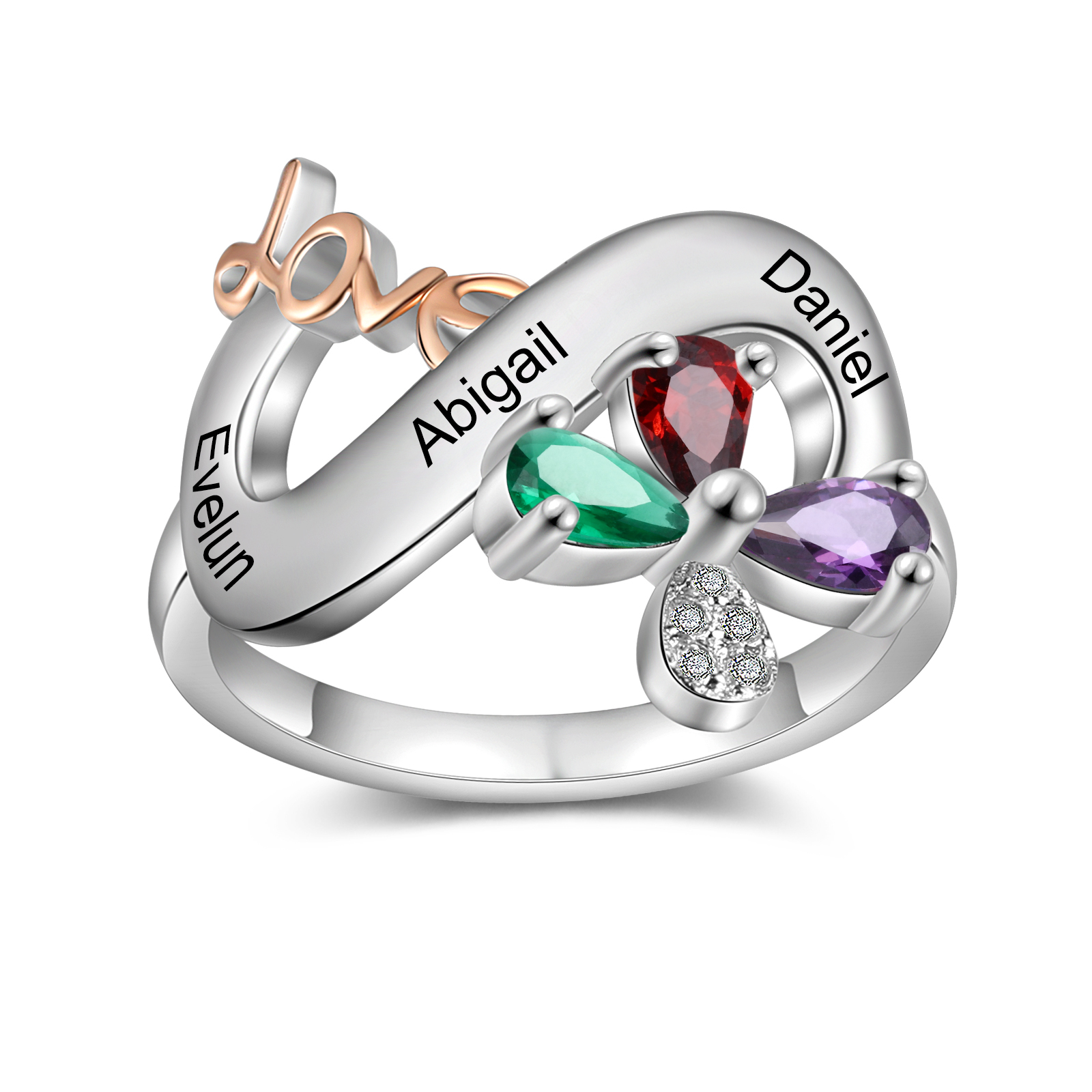 Personalised Butterfly Ring Custom 3 Birthstones Love Ring Gifts For Her-Jessemade AU