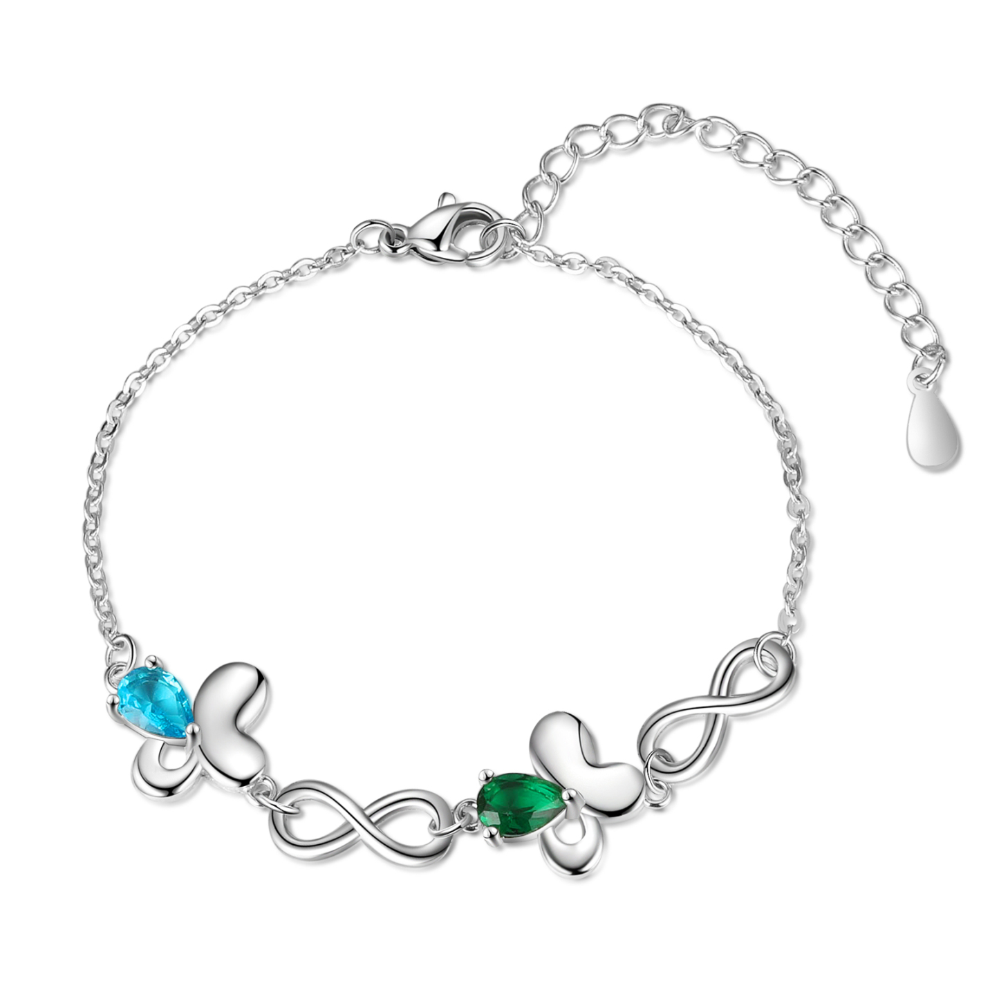 Personalised Butterfly Bracelet With 2 Birthstones Custom Names Bracelet Gift For Women-Jessemade AU