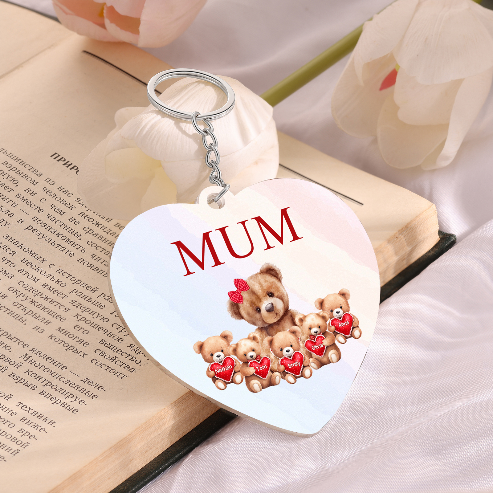 5 Names - Personalised Acrylic Keychain Custom 1 Text Teddy Bears Family Hanging Ornaments Gift for Mum/Grandma-Jessemade AU
