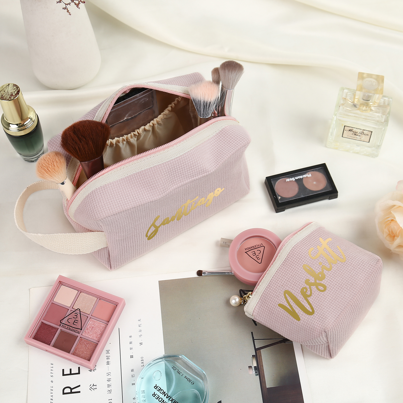 A Set Personalised Name Cosmetic Bag Custom Makeup Bag Zipper Storage Bag Gifts for Ladies Girls-Jessemade AU