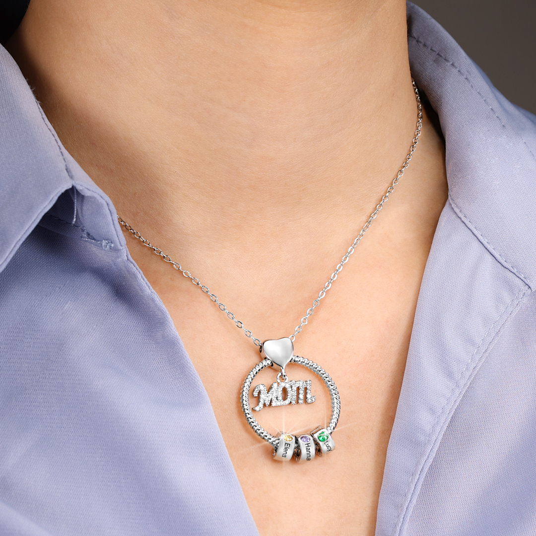 Personalised Necklace With 1 Birthstone Engraved Names Gift For Mother-Jessemade AU