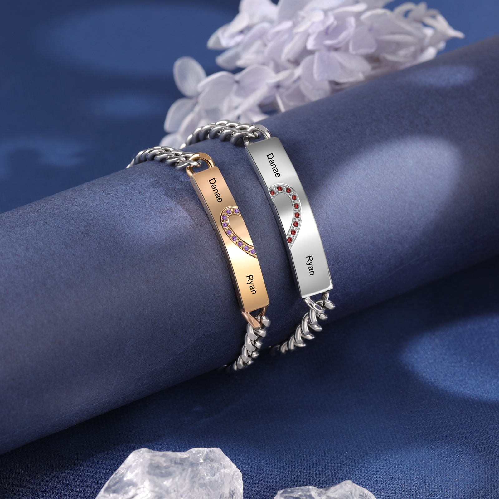 Personalised Cuban Chain Couple Bracelets Custom Names Two Soul One Heart Matching Bracelet Love Gifts-Jessemade AU