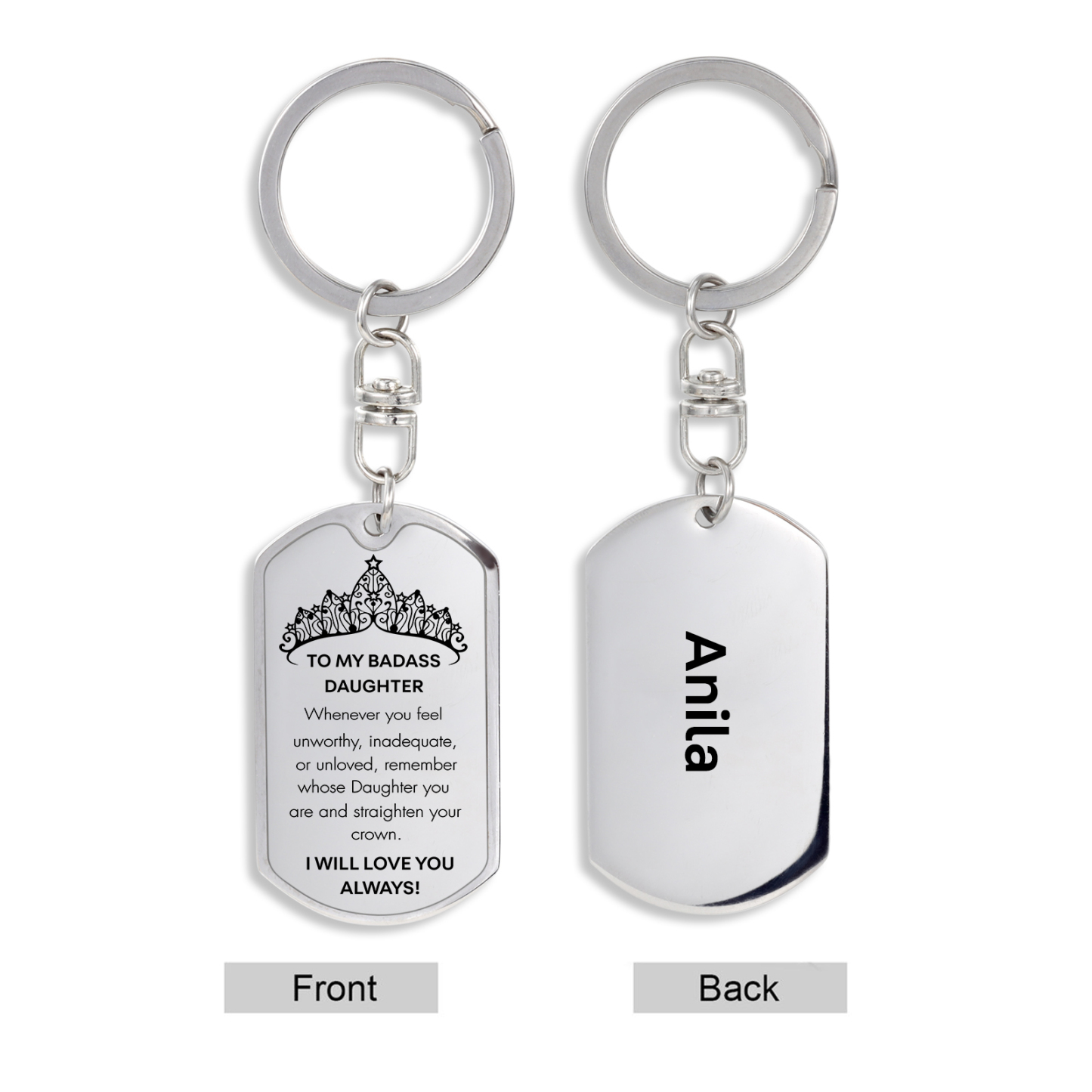 To My Badass Daughter Keychain Custom Name Stainless Steel Keyring "I Will Love You Always"-Jessemade AU