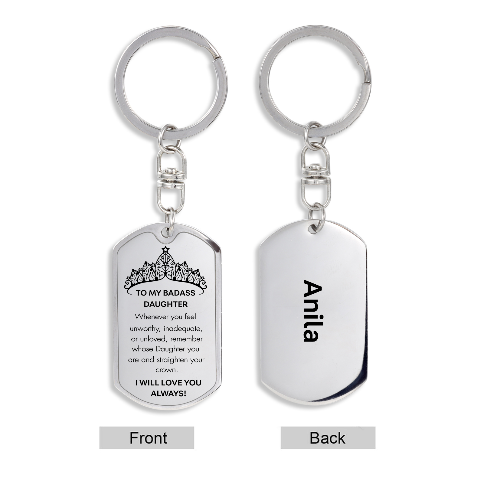 To My Badass Daughter Keychain Custom Name Stainless Steel Keyring "I Will Love You Always"-Jessemade AU