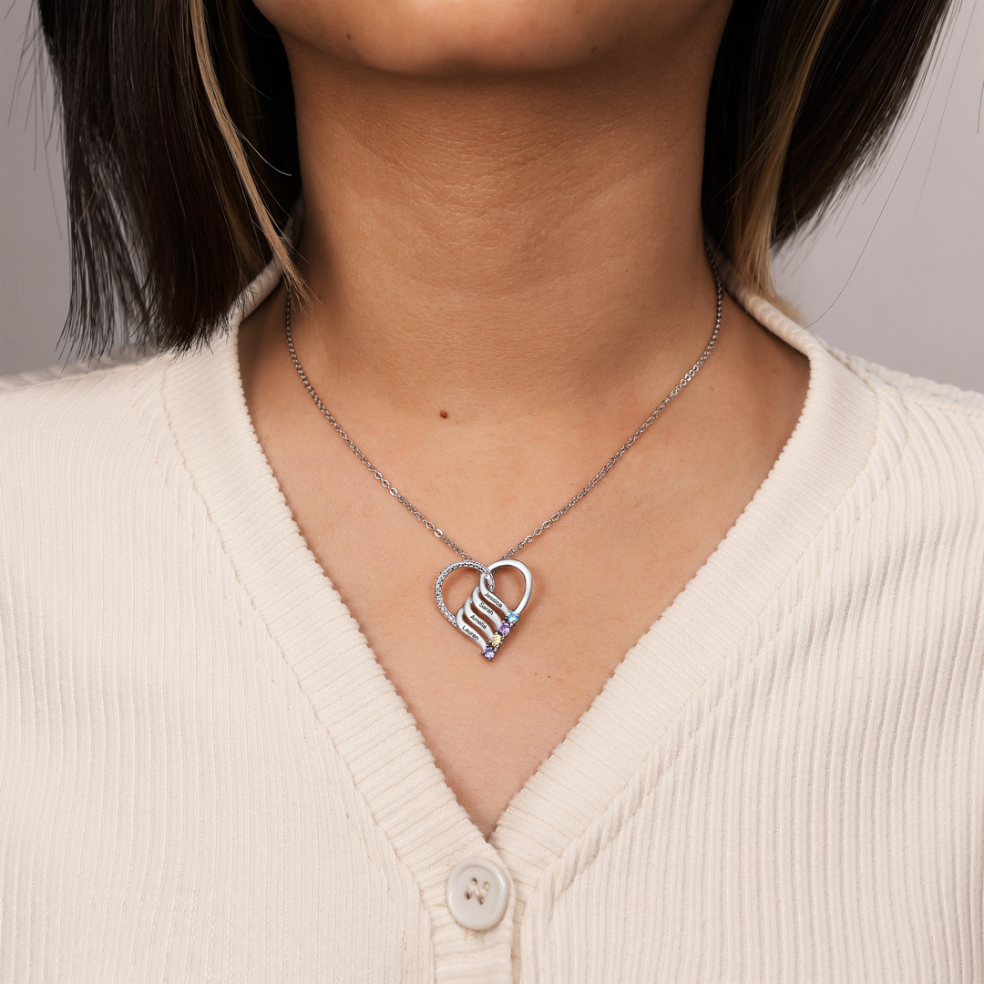 4 Names - Personalised Heart Pendant Necklace Custom Names & Birthstones Love Necklace Gifts for Mother-Jessemade AU