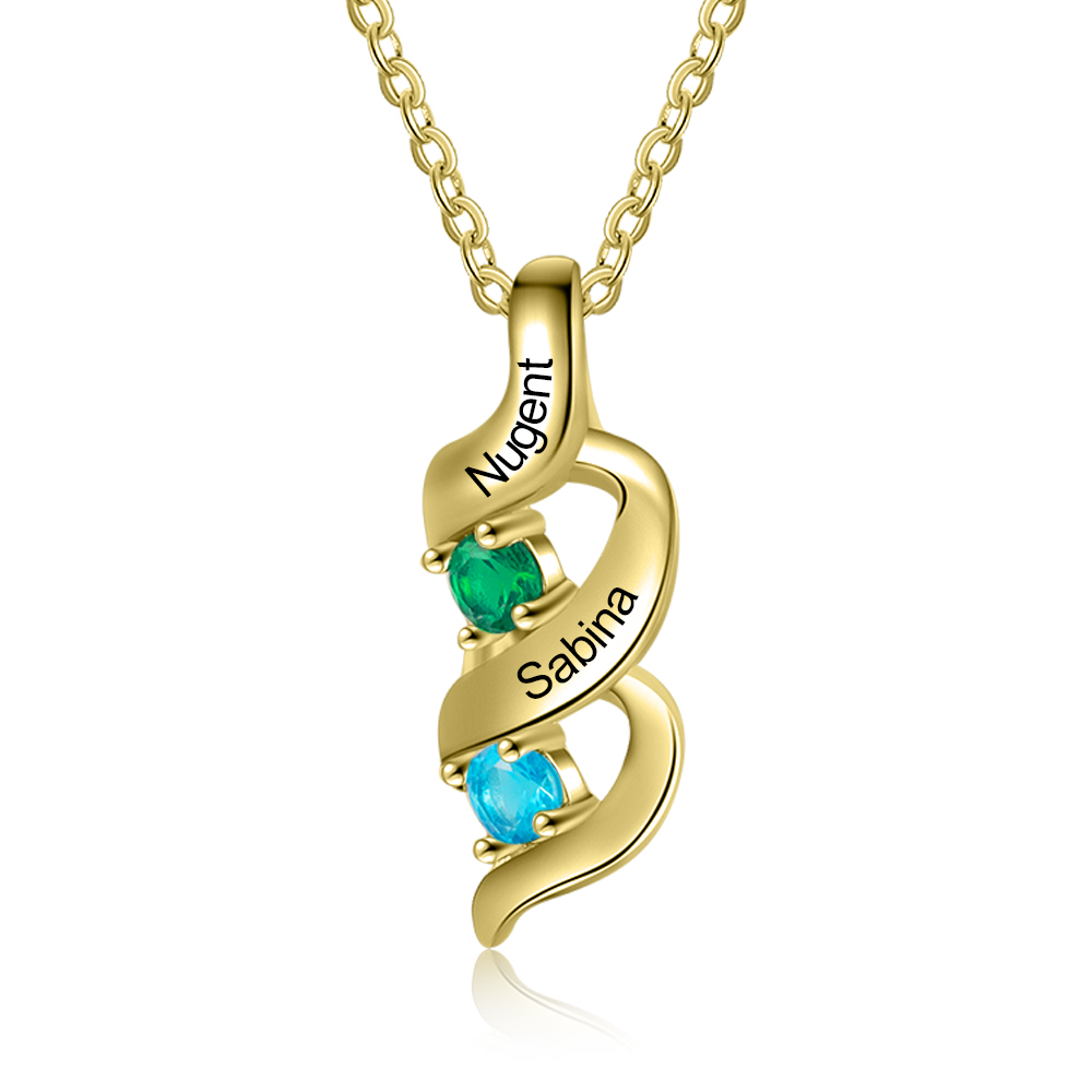 Personalised Necklace Cascading Pendant with 2 Birthstones Engraving 2 Names Gifts for Her-Jessemade AU