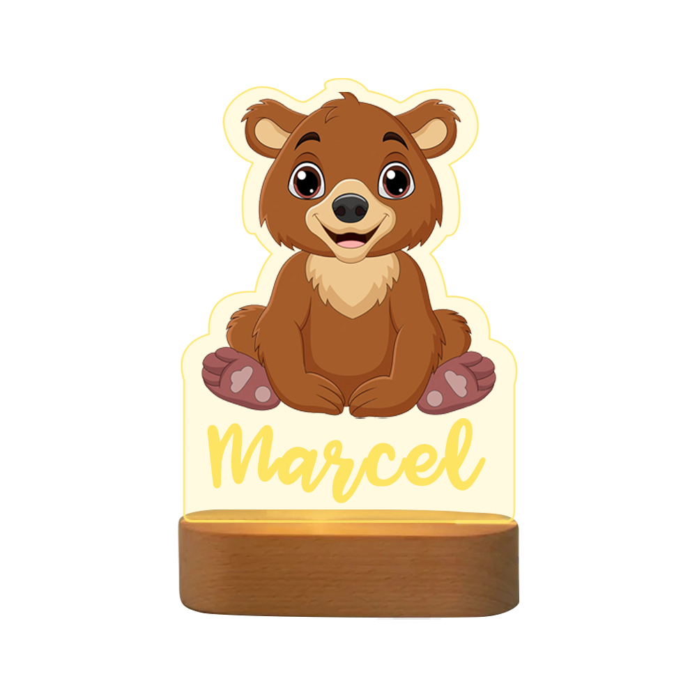 Custom Name Brown Bear Night Light LED Lamp Gifts For Kids-Jessemade AU