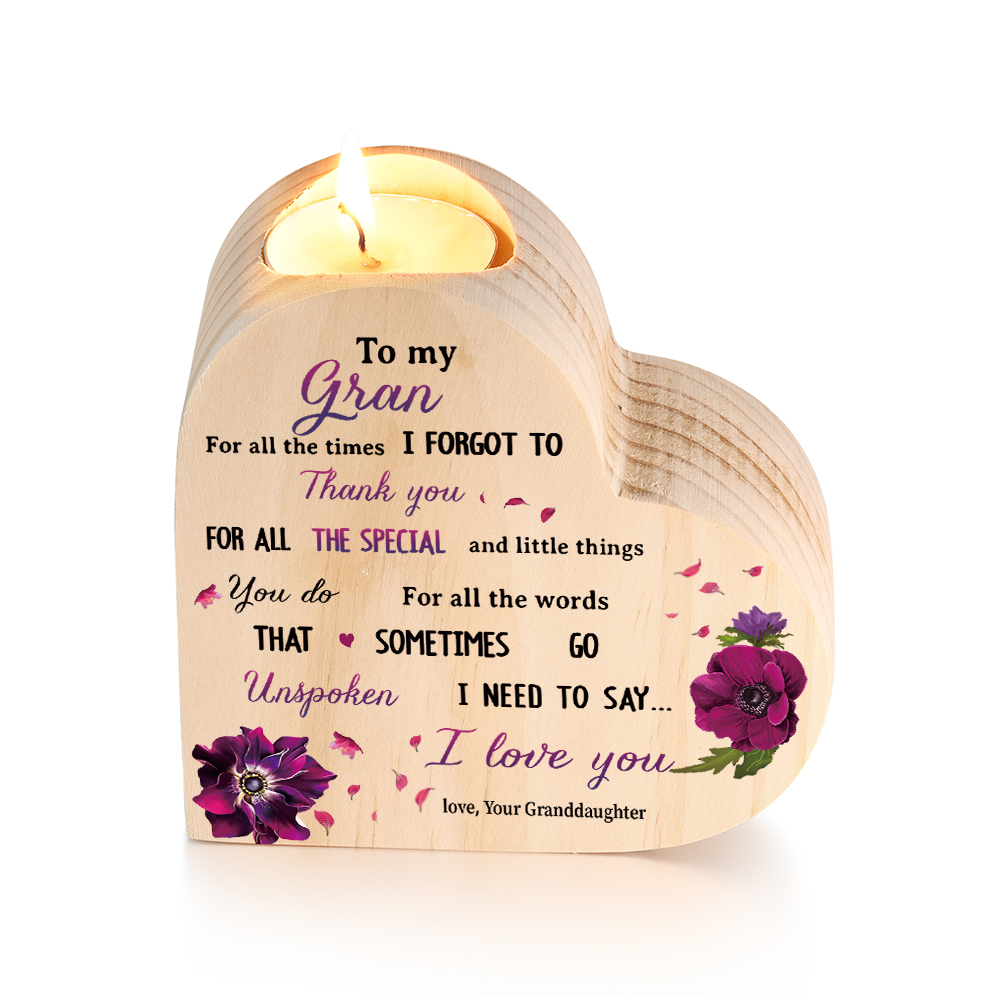 To My Nanny/Nanna/Nan/Gran Heart Candle Holder Wooden Candlestick Gift for Grandma - For All The Times I Forgot To Thank You-Jessemade AU