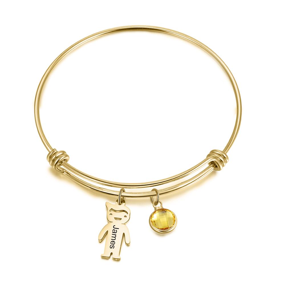 Bangle Bracelet with Kids Charms 1 Birthstone Rose Box Set-Jessemade AU