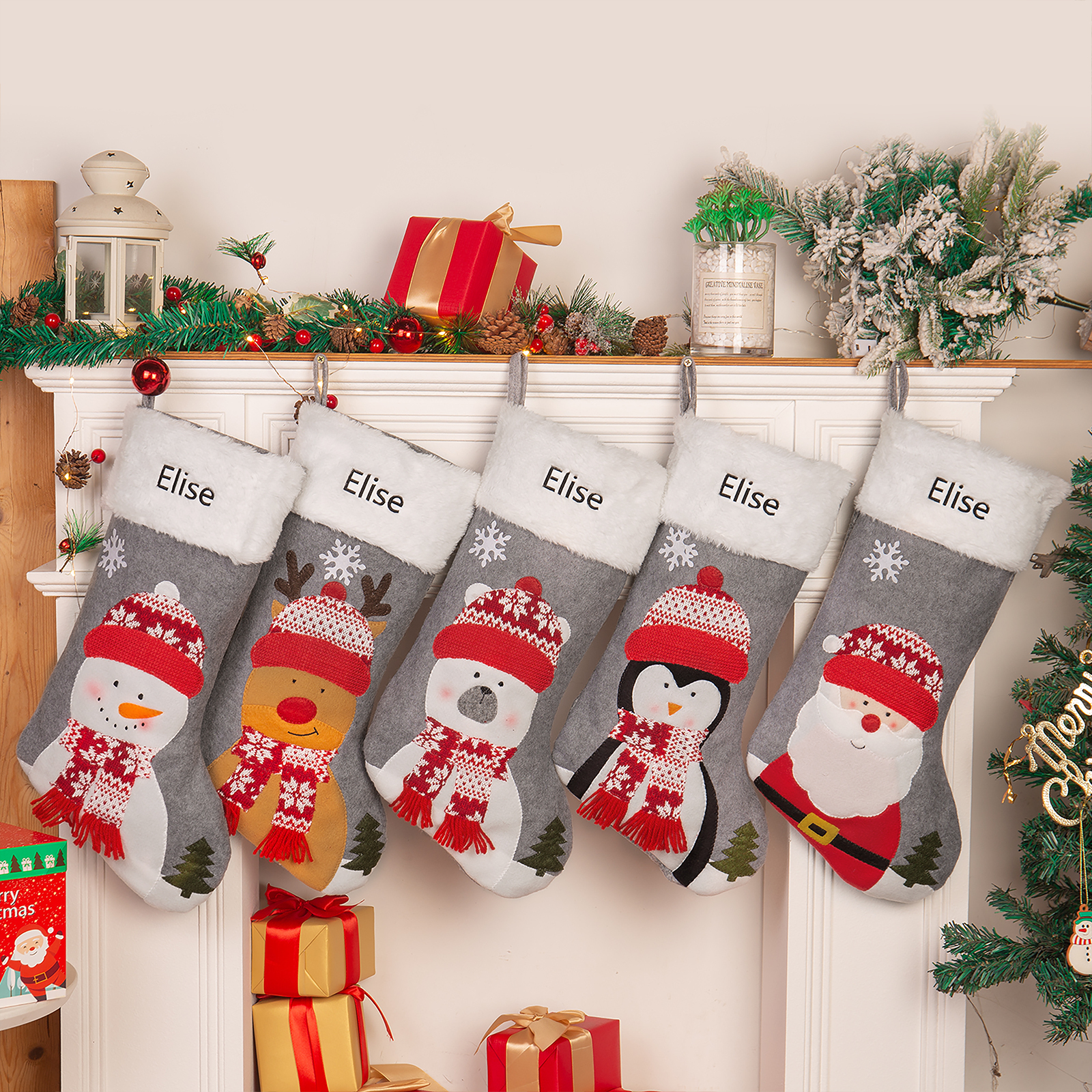 Customised 1 Name Christmas Stockings Ornaments Personalised Christmas Gray Gifts for Family Friends-Jessemade AU