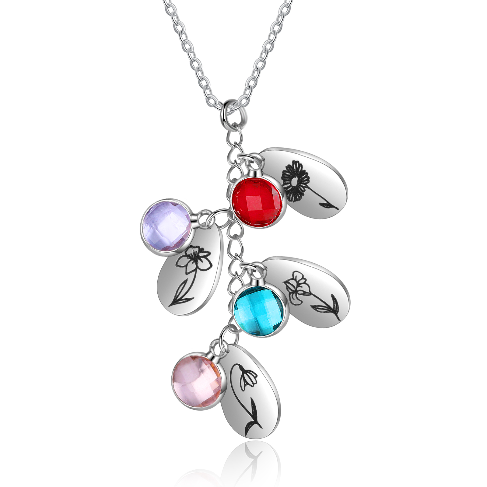 Personalised BirthFlowers Necklace With 4 Birthstones Best Gift For Women-Jessemade AU