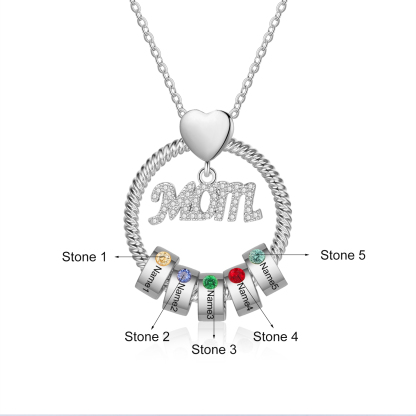 Personalised Necklace With 5 Birthstones Engraved Names Gift For Mother-Jessemade AU