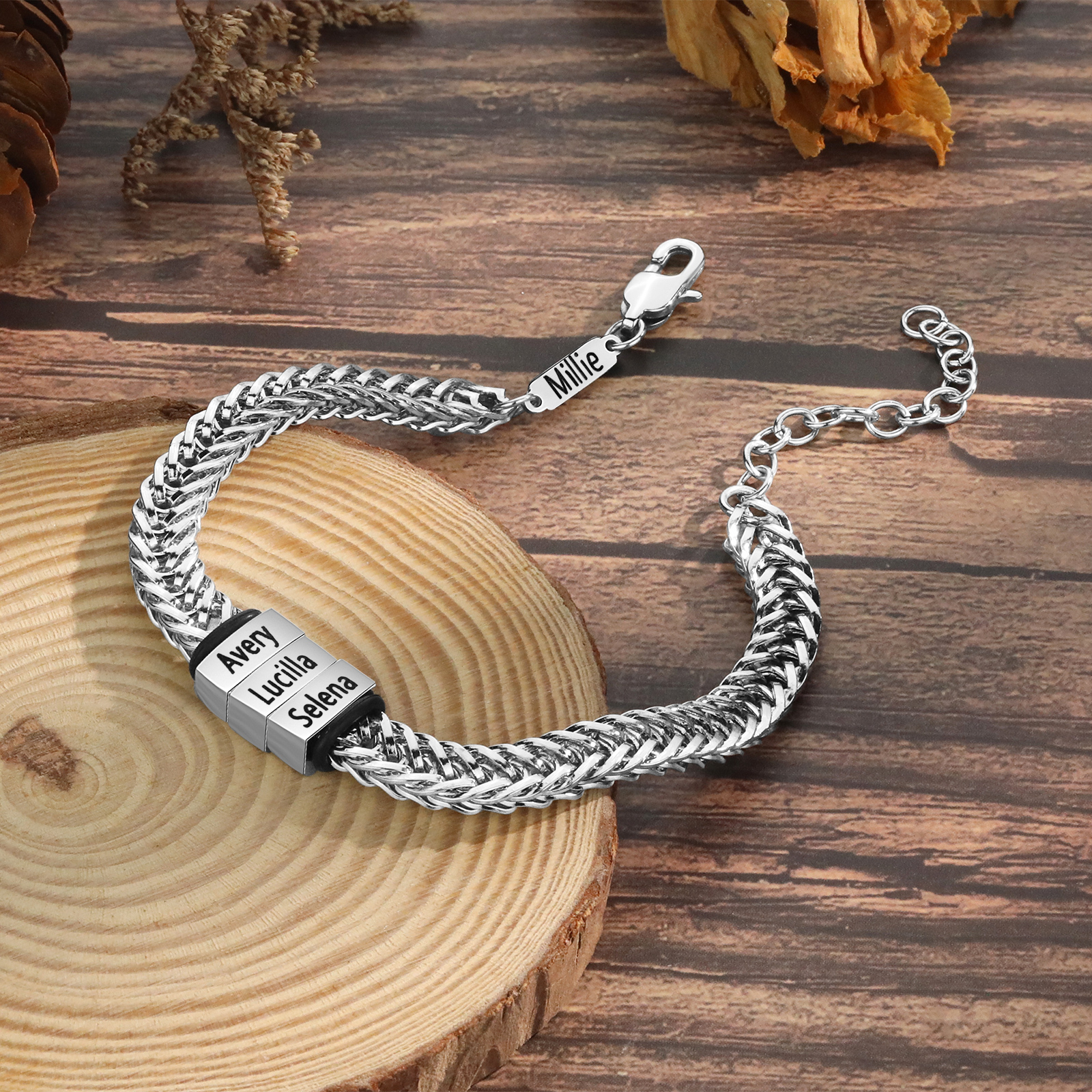 Personalised Men's Beaded Bracelet Custom 4 Names Adjustable Bracelets Stainless Steel Gifts for Him-Jessemade AU