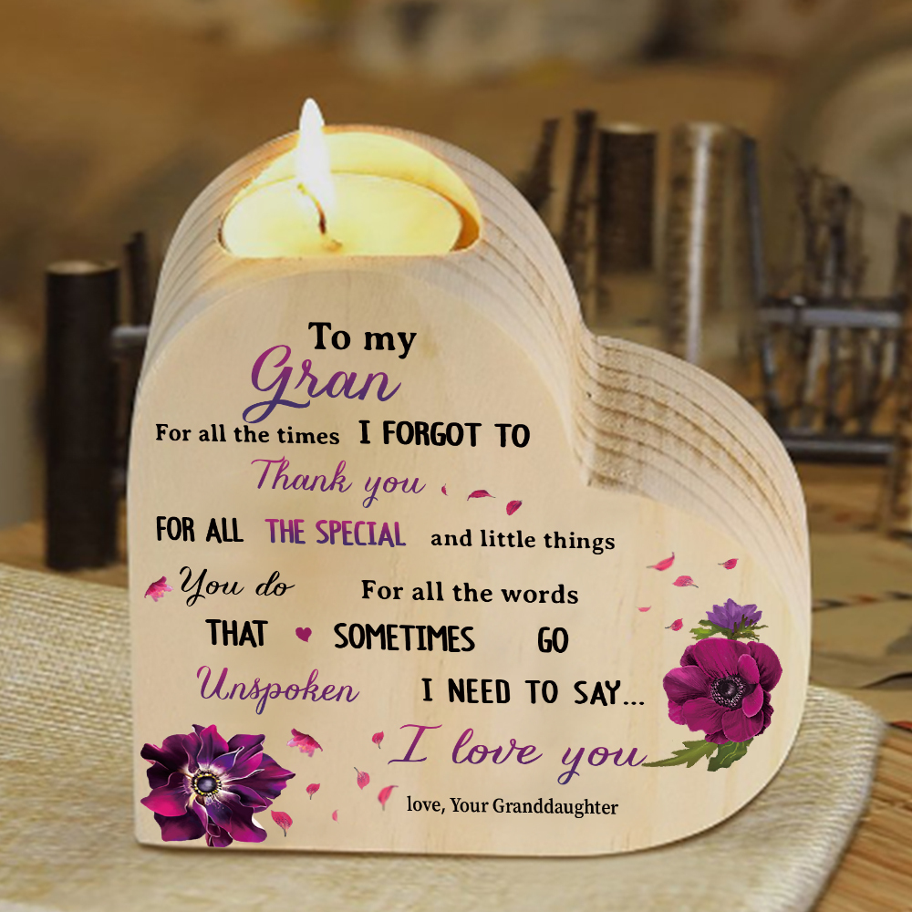 To My Nanny/Nanna/Nan/Gran Heart Candle Holder Wooden Candlestick Gift for Grandma - For All The Times I Forgot To Thank You-Jessemade AU