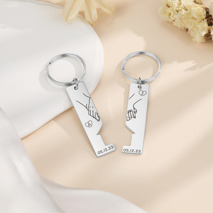 Personalised Couple Keychain Custom 2 Letters & 2 Dates Keyring Valentine's Day Anniversary Gift for Boyfriend/Girlfriend-Jessemade AU