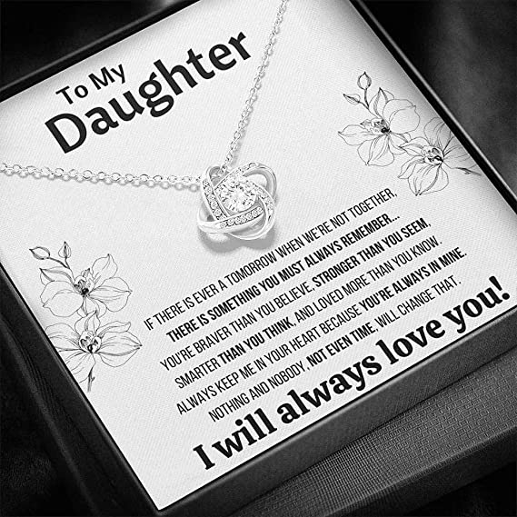 To My Daughter, Knot Necklace with Message Card, "I will always love you"
