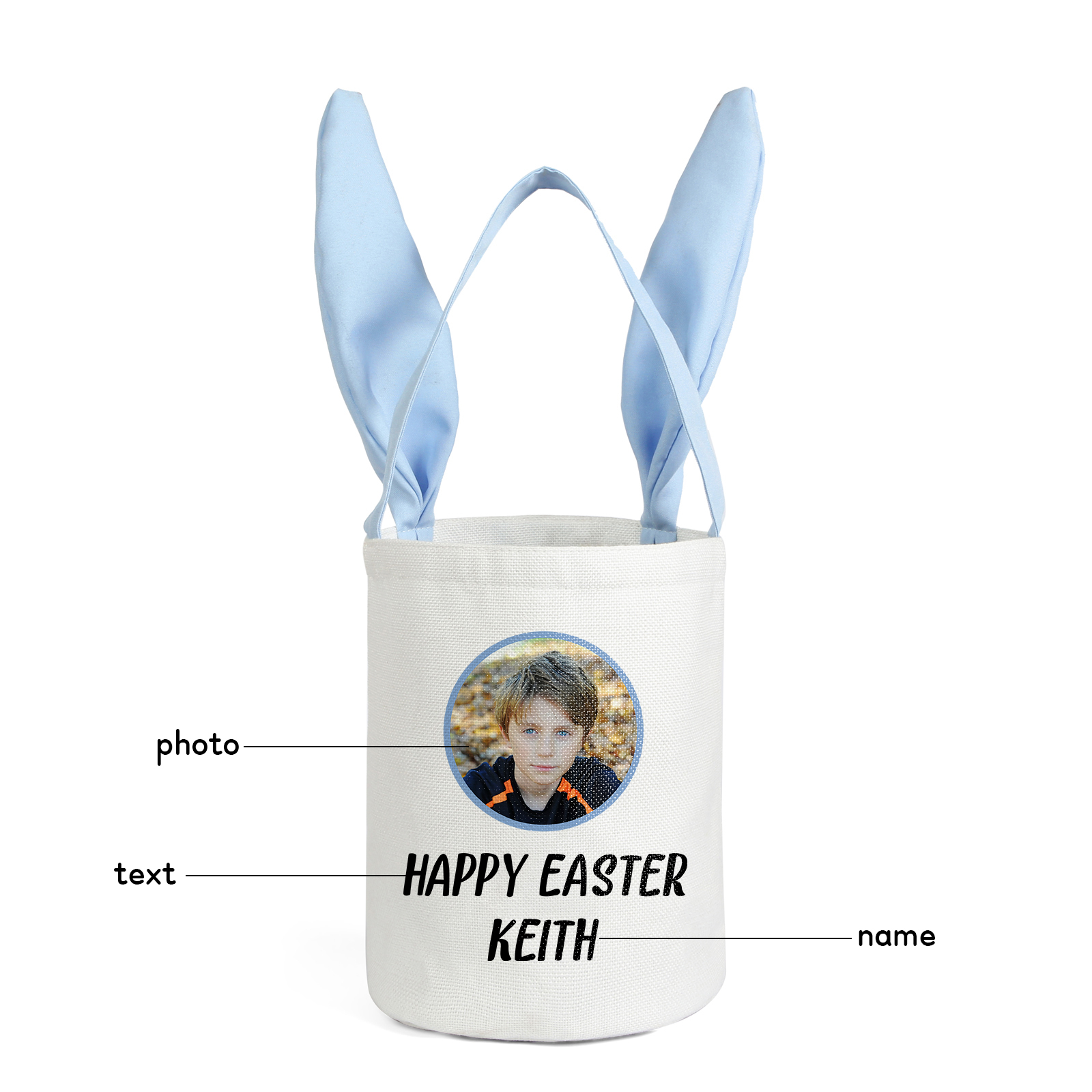 Personalised Photo Bunny Tote Bag Custom Name & Text Bucket Bag Bunny Basket Easter Gifts-Jessemade AU