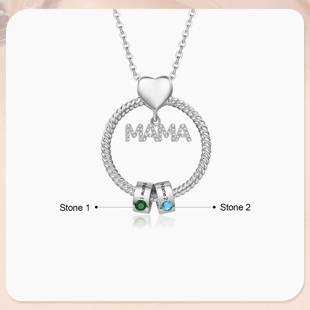 2 Names - Personalised Mama Circle Pendant Necklace Custom Names & Birthstones Necklace Mother's Day Gifts-Jessemade AU