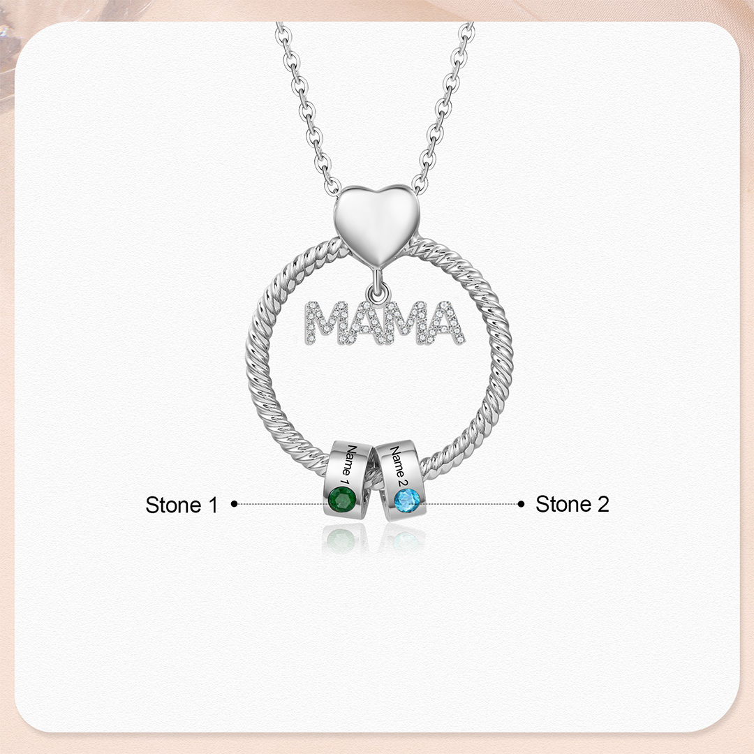 2 Names - Personalised Mama Circle Pendant Necklace Custom Names & Birthstones Necklace Mother's Day Gifts-Jessemade AU
