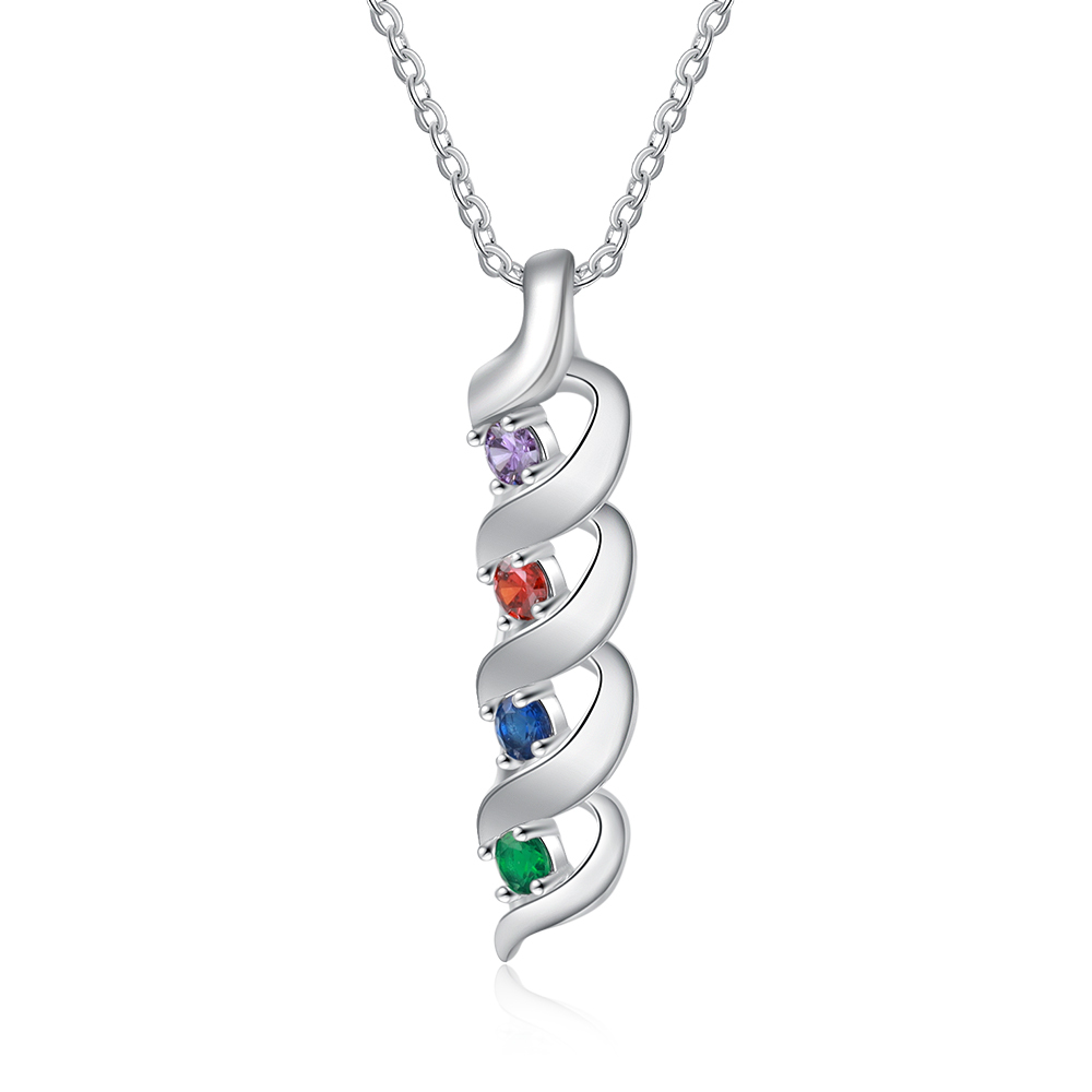 Personalised Necklace Cascading Pendant with 4 Birthstones Engraving 4 Names Gifts for Her-Jessemade AU
