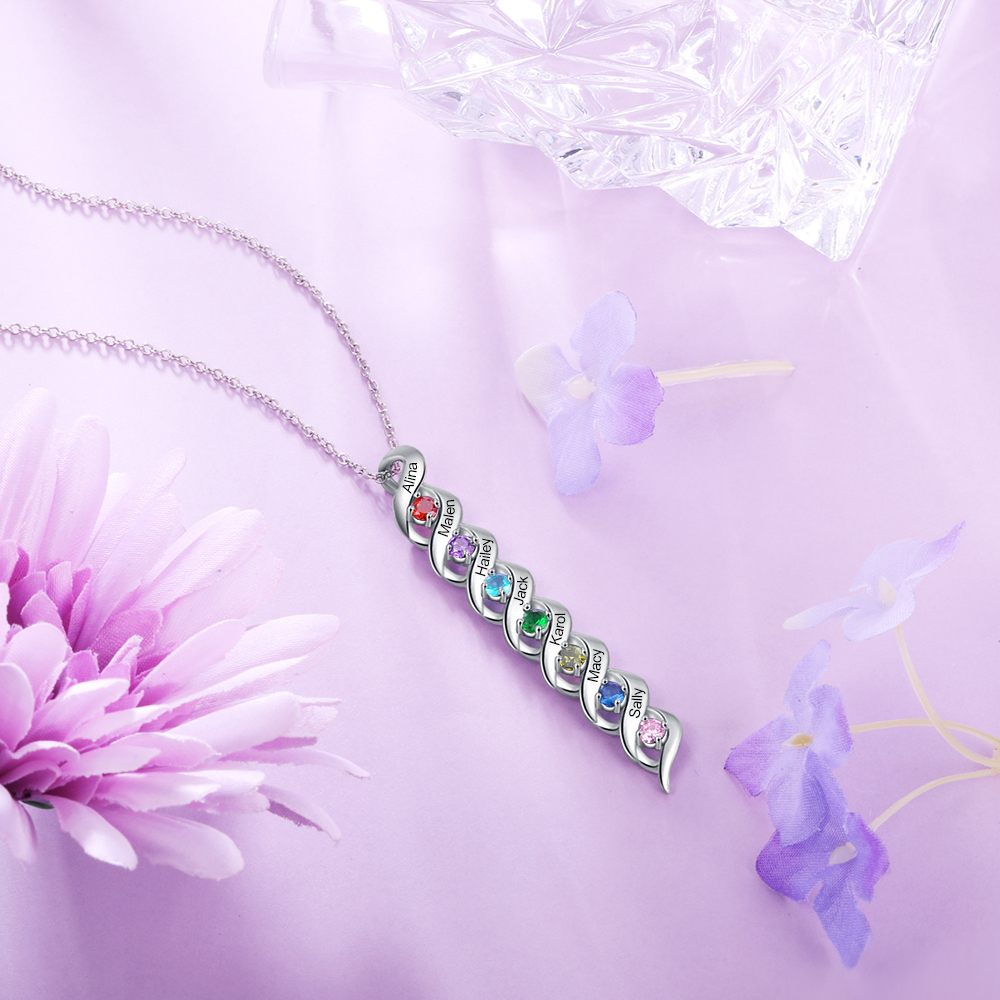 Personalised Necklace Cascading Pendant with 7 Birthstones Engraving 7 Names Gifts for Her-Jessemade AU
