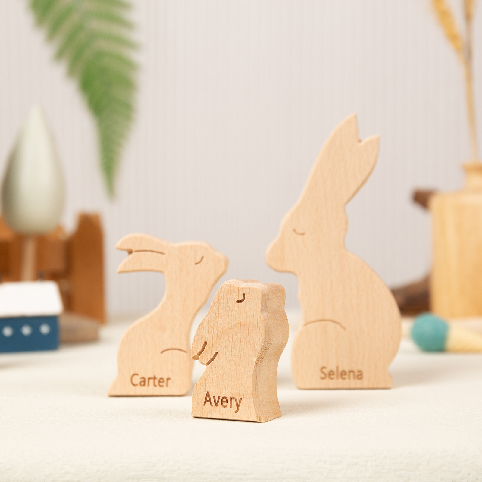 Personalised Wooden Animal Puzzle Custom 3 Names Puzzle Whale Bear Rabbit Hug Ornament Gifts for Family-Jessemade AU