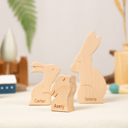 Personalised Wooden Animal Puzzle Custom 3 Names Puzzle Whale Bear Rabbit Hug Ornament Gifts for Family-Jessemade AU
