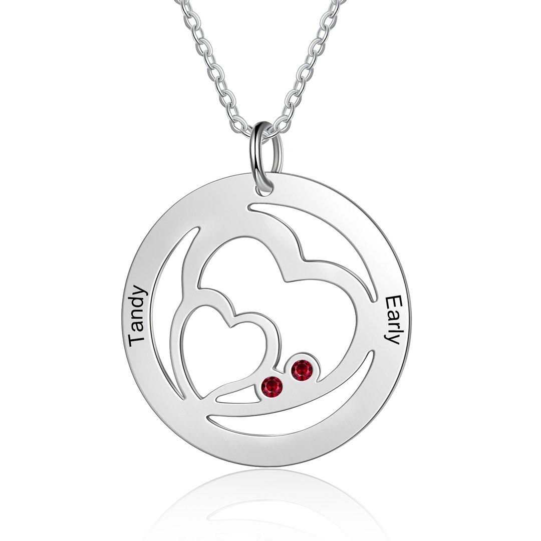 Personalised Heart Necklace With 2 Birthstones Engraved Names Necklace Gifts For Her-Jessemade AU