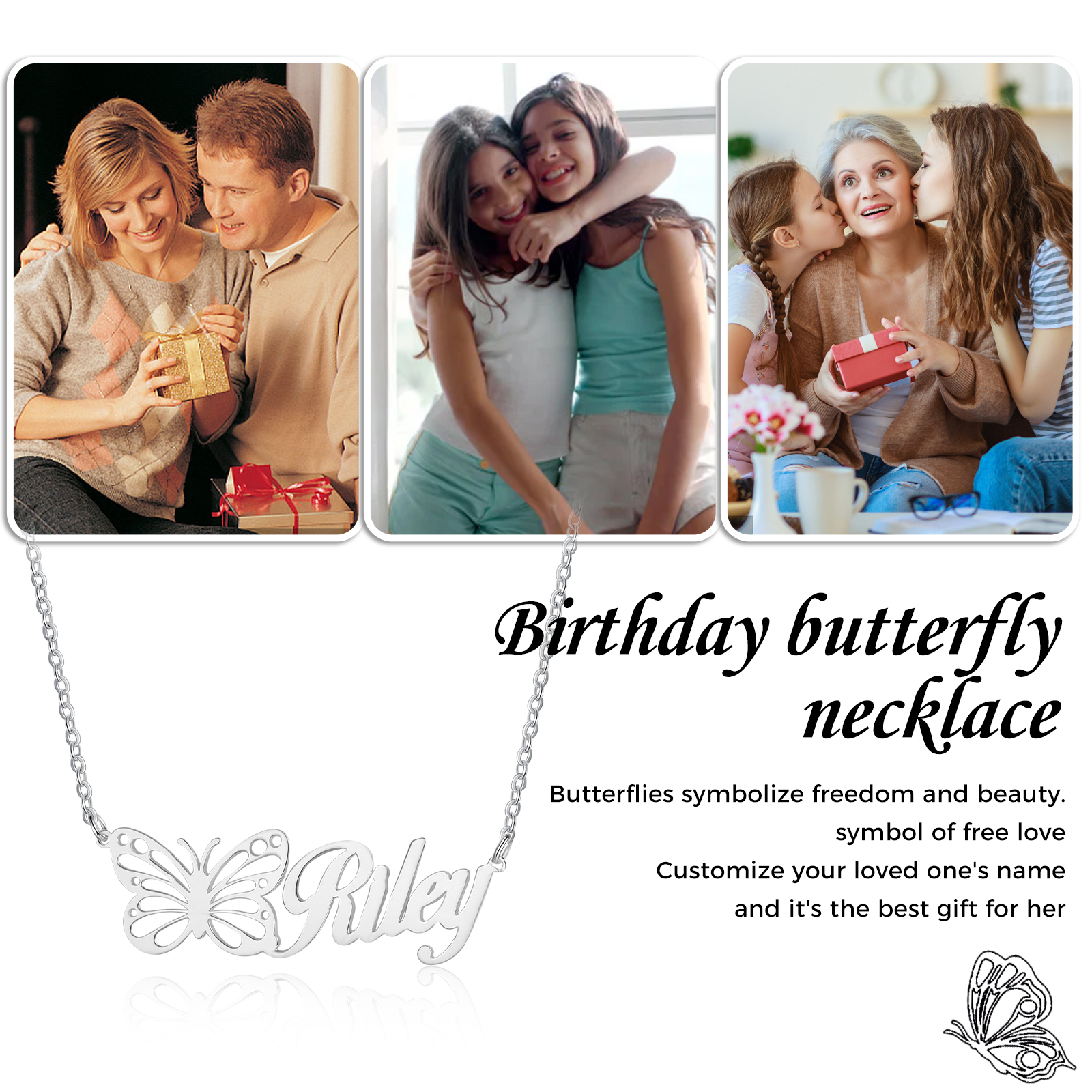 Personalised Birth Month Butterfly Name Necklace Classic Jewelry Gift For Her-Jessemade AU