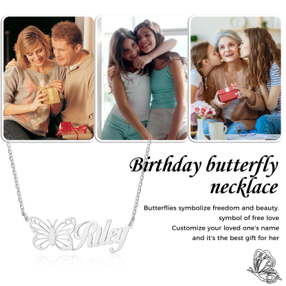 Personalised Birth Month Butterfly Name Necklace Classic Jewelry Gift For Her-Jessemade AU
