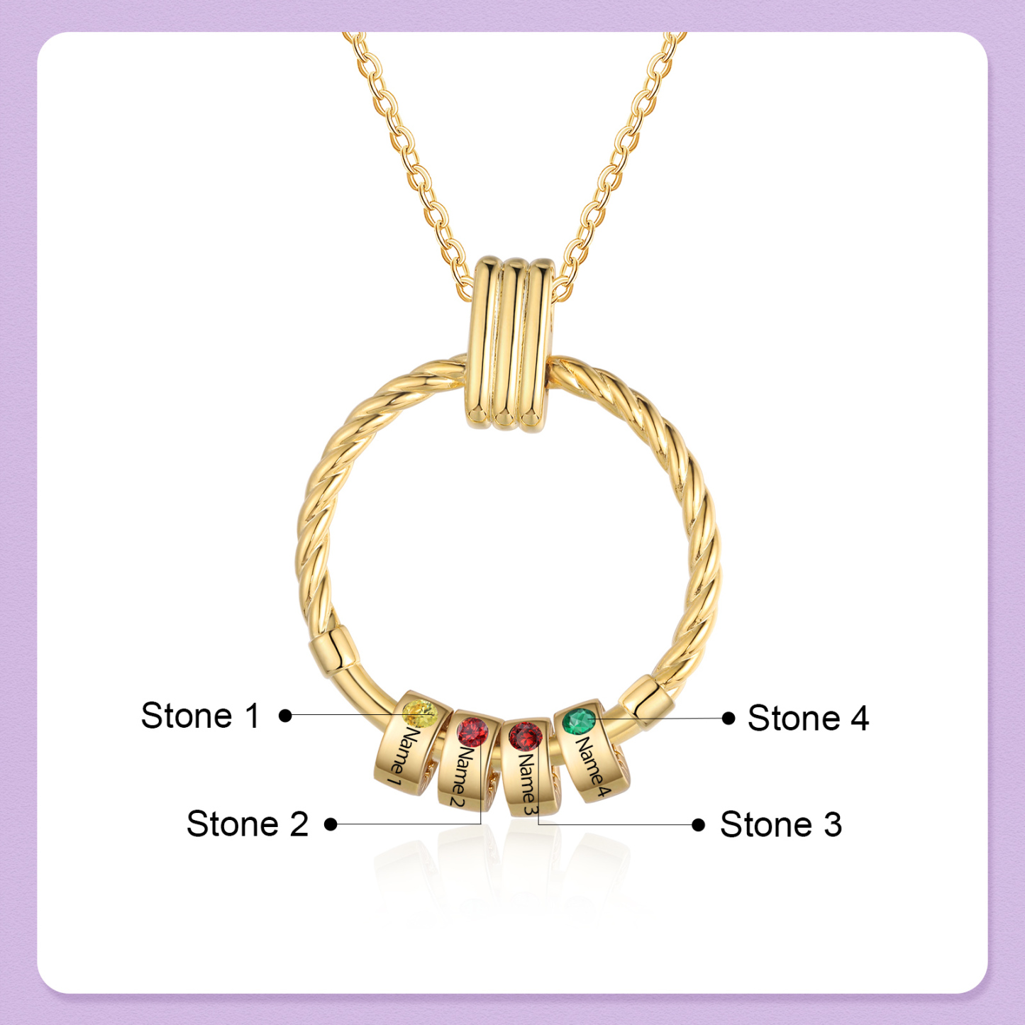 4 Names - Personalised Circle Pendant Necklace Custom Birthstones & Names Necklace Birthday Gift for Her-Jessemade AU
