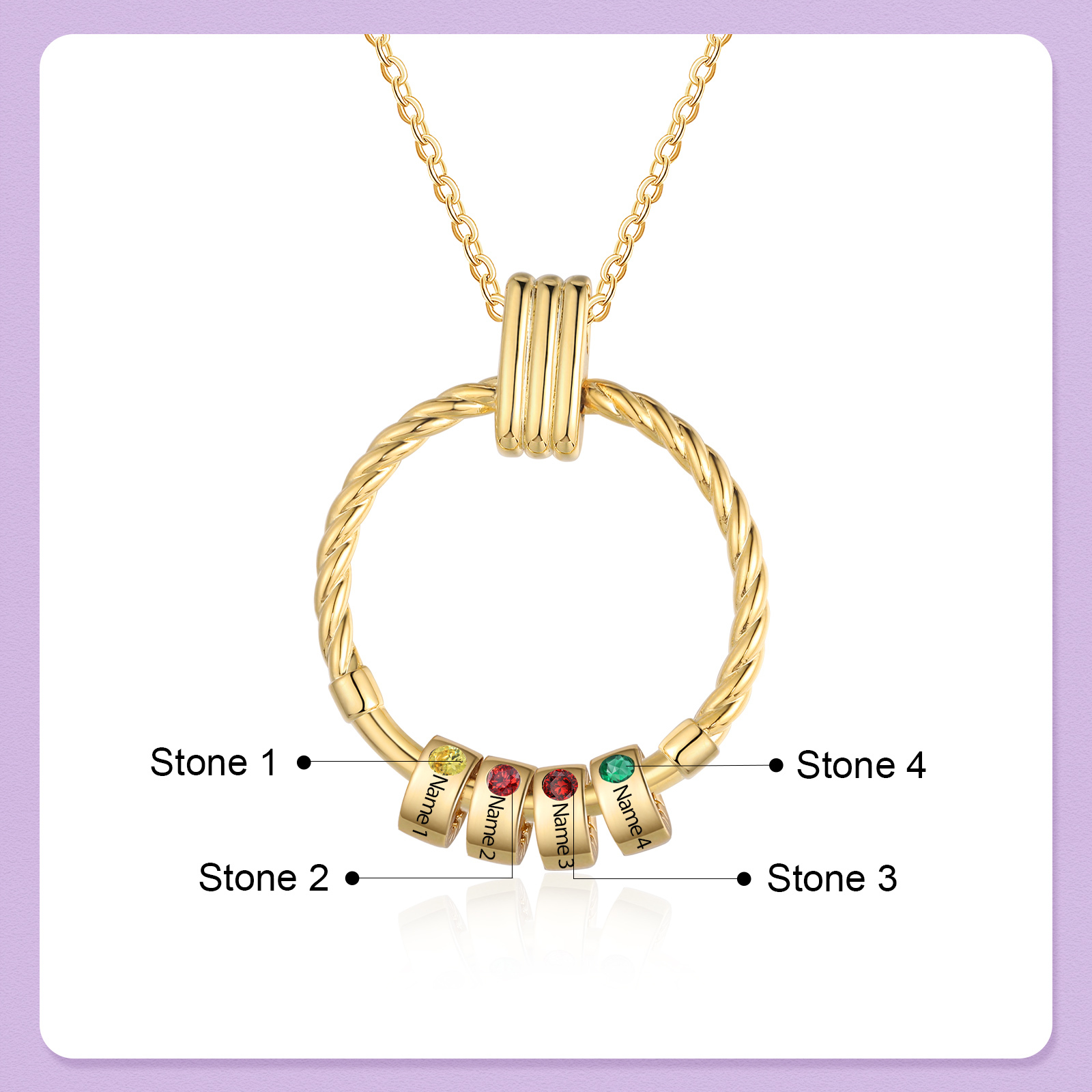 4 Names - Personalised Circle Pendant Necklace Custom Birthstones & Names Necklace Birthday Gift for Her-Jessemade AU