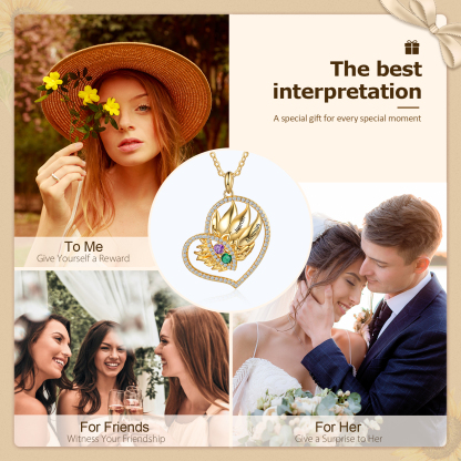 Personalised Heart Necklace With 2 Birthstones Engraved Names Necklace Gift For Women-Jessemade AU