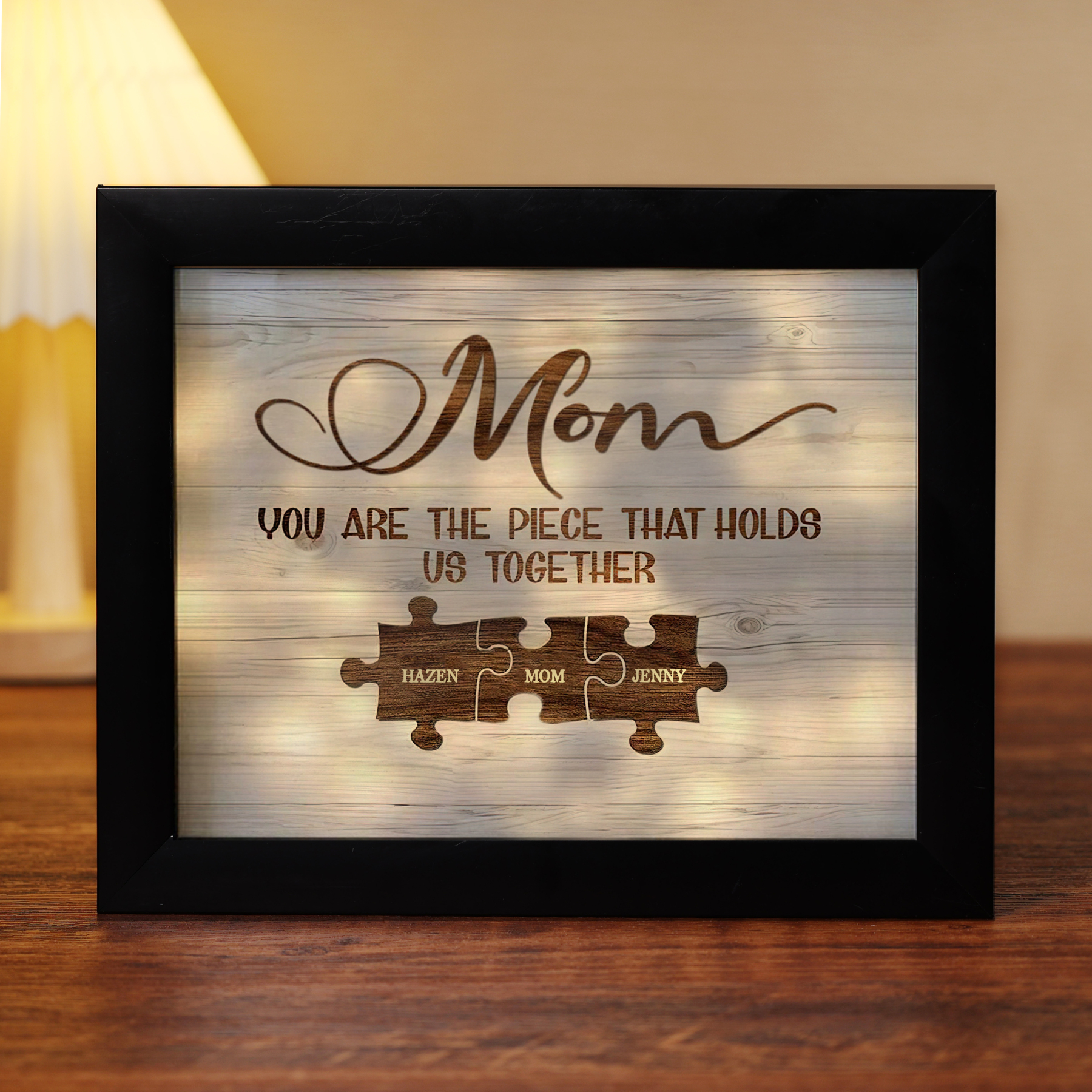 Personalised Puzzle Picture Frame With Light Custom 4 Names Home Decor - You are the piece that holds us together-Jessemade AU